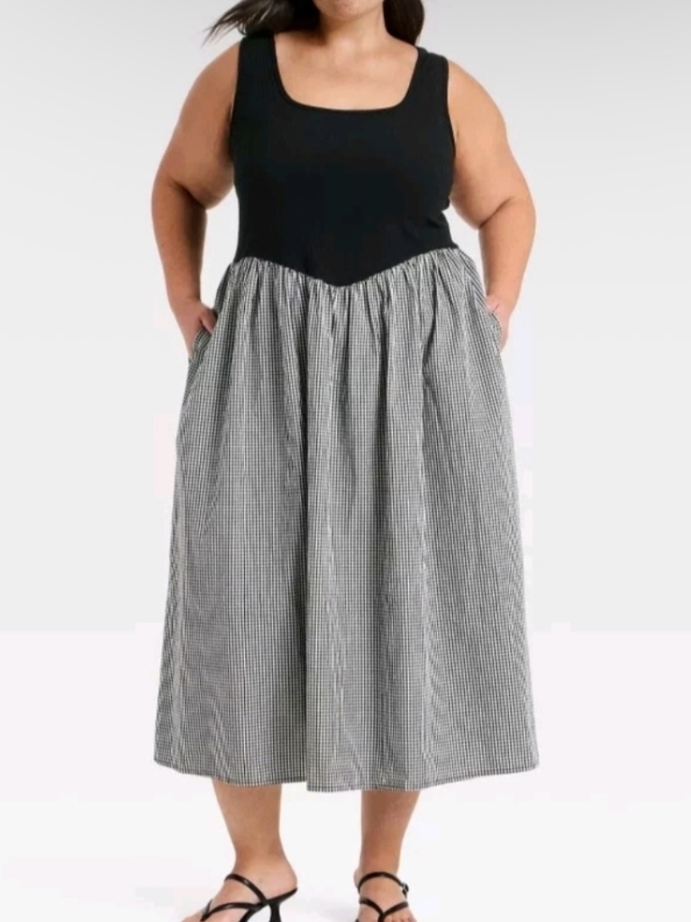 Women's Black & White Gingham Tank Top Dress